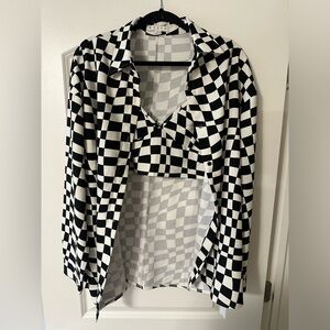 Checkered Button Up/Crop Set
